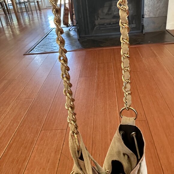 Vintage One of a Kind Made in USA Leather Chain Bucket Bag w/ Rings Grommets - Picture 15 of 17